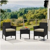 Yaheetech Balkonset Gartenmöbel-Set 3-Teilig in Rattanoptik für 2 Personen, Gartengarnitur inkl. 2 Stühle mit Kissen & Tisch mit Hartglasplatte