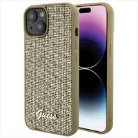 Guess Smartphone-Hülle Guess Apple iPhone 15 Schutzhülle Cover Disco Metal Script Gold
