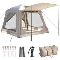 Meulbaty aufblasbares Zelt Camping Pavillon mit Luftpumpe Abnehmbarer Türvorhang, Personen: 6 (1 tlg., Air Glamping Zelte für 4 Jahreszeiten Camping), Aufblasbares Campingzelt aus Wasserdichtem Oxford-Stoff
