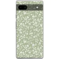MuchoWow Handyhülle für Google Pixel 6a Blumen - Druck - Grün - Weiß, Phone Case, Silikon, Schutzhülle Dünn