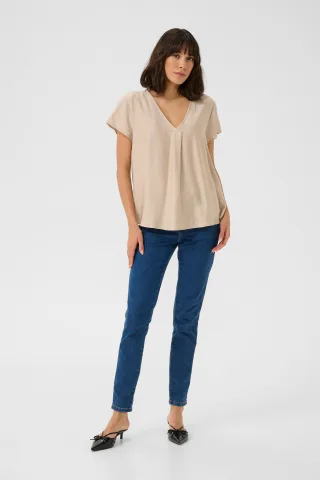 Kurzarm-Bluse Regular fit Feather Grey CC beige