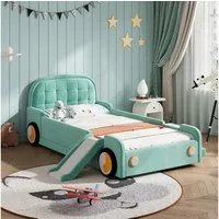 Flieks Polsterbett Autobett, Kinderbett 90x200cm mit Rutsche und Treppe, links/rechts montierbar