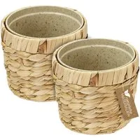 HMF Wasserhyazinthentopf Innovativer Blumentopf geflochten aus Wasserhyazinthe (Set, 2 St), mit Pflanztopf aus nachhaltigen Rohstoffen, Rund, ø 14 cm