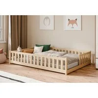 Kids Collective Kinderbett Bodenbett mit Rausfallschutz & Lattenrost Montessori Betten Kinder (Verfügbare Größen: 80 x 160, 80 x 180, 90 x 190, 90 x 200, 120 x 200, 140 x 200 cm), Jugendbett Einzelbett Kiefer Natur 140x200 cm
