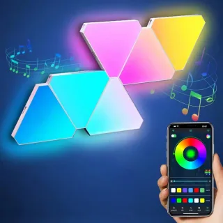 Elfeland 6Pack RGBIC Triangle Quantum Light Panels DIY Splicing Wall Lights with Music Sync APP & Remote Control Gaming