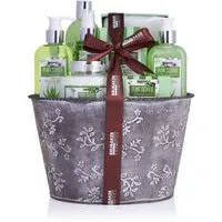 BRUBAKER Pflege-Geschenkset Wellness Dusch- und Badeset mit Aloe Vera Duft, Damen Geschenkset, 9-tlg., Frauen Geschenk Set im Vintage Pflanzkübel, Beauty Pflegeset