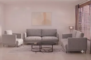 Sofaset Designersofas HELMER 3-2-1 Stoff Baloo Grau