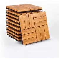 KHG Klickfliese 10er Set Holzfliesen mit Stecksystem im Mosaik-Look, 0,9 m² pro Set, Outdoor-Fliesen, 10er Set