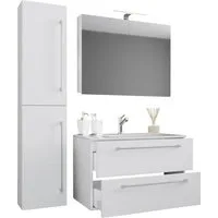 VCM Waschtisch 4 teilig Badmöbel-Set Waschplatz Badinos (Set, 4-St., 1x Unterschrank 1x Waschbecken 1x Spiegelschrank 1x Hochschrank), 4-tlg. Waschplatz, Waschbecken Unterschrank Breite 60 cm, Badmöbel