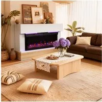 HOMAVO Elektrokamin mit Schrank, 36" 1000/2000W Elektrokamin mit Heizung, 3D-Flammeneffekt, Schrankgröße: 117 x 20 x 95,5 cm, LED-Leiste, Fernbedienung
