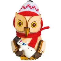 Kuhnert Dekofigur Mini-Eule mit Schneemann - aus Holz gefertigt - ca. 7 cm groß, Dekoration für jeden Raum - aus dem Erzgebirge - Made in Germany