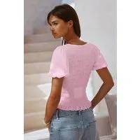 Next T-Shirt Gerafftes Kurzarm-Oberteil mit Rundhalsausschnitt (1-tlg)