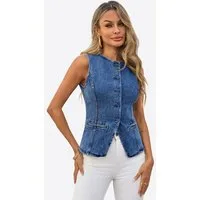 Imily Bela Jeansweste Damen Denim mit Rundhalsausschnitt und Knopfleiste Slim Fit (Packung, 1-tlg., 1per-Pack) in Unifarbe