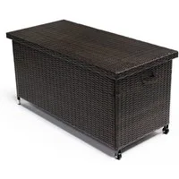 DM-Handel Kissenbox Poly Rattan Kissenbox 121x56x60cm Aufbewahrungsbox (mit Räder, Gartenbox Gartentruhe Grau, Braun, Beige Neu), Leichte Handhabung, Platzsparend