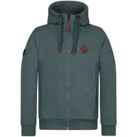 naketano Sweatjacke Herren mit Kapuze, breiter Stehkragen, melierte Sweatware, Kordelzug Eingrifftaschen, Rippbündchen, Kunstleder-Logo, casual, Streetwear