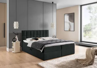Boxspringbett Schlafzimmerbett DOMINGA PREMIUM 160x220cm Stoff Coral Schwarz