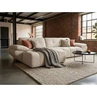 Massivart® Ecksofa weicher Bouclé creme 308 cm / elektr. Sitztiefenverstellung »HUGO«, Ottomane B 144 cm, Nosagfederung, inkl. 2 Zierkissen