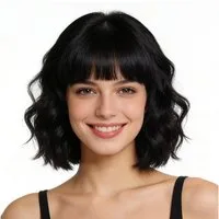 LuxusKollektion Kostüm-Perücke Perücke Damen Bob Pony Lockig Gewellt Cosplay Halloween Schwarz