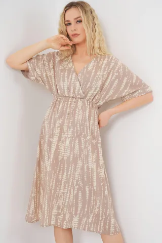 V-Ausschnitt Midi-Kleid mit Kordelzug