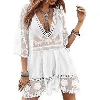 MOPUEA Strandkleid Damen Bikini Cover Up Spitze Strandkleid Strandbekleidung für Frauen (Set, 1-tlg., Perfekt für Urlaub & Freizeit) Lockerer Schnitt, ca. 80 cm lang, perfekt über Badeanzug