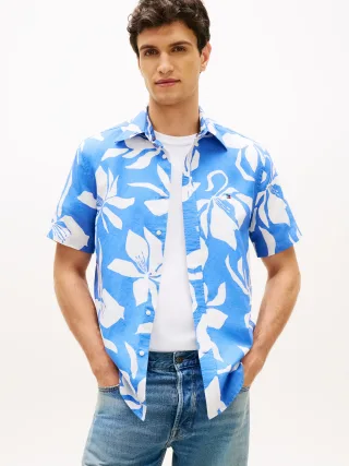 LINEN BLEND FLOWER PRT S/S Blue Spell - Gr. - S