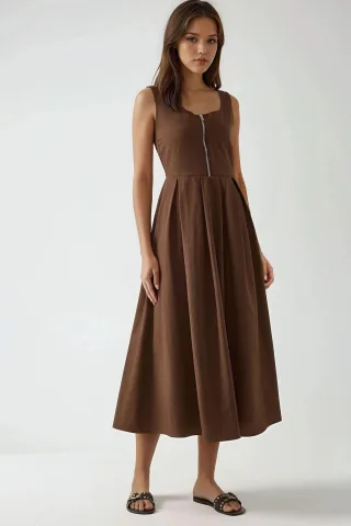 Maxi A-Linien Kleid mit Rundhalsausschnitt und Reißverschluss
