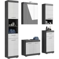 welltime Badmöbel-Set SIENA, 5 teilig, inklusive LED Beleuchtung, bestehend aus:, (Set, 5-St., TOPSELLER), Hochschrank, WBU, Spiegelschrank, Unterschrank, Hängeschrank