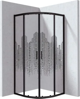 Neuesbad SEMICIRCULAR Duschkabine, Schwarz, CITY Glas DESIGN B, 80X80X195 CM NB1DEKYPND88P1