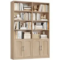 Homfa Bücherregal Standregal Büroregal Bücherschrank, mit 8 offenen Fächern und 4 Türen, Holz, 115x27x185,5 cm