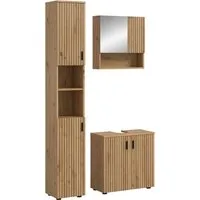 welltime Badmöbel-Set MANI, 3-tlg. Badkombination, Paneeloptik, (Set, 3-St., Set, best. aus:1Badschrank, 1Waschbeckenunterschrank, 1Spiegelschrank), Bad-Kombination, Bad-Möbel, Badezimmer, Kombination, Kombi