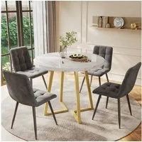 Flieks Essgruppe, (Sitzgruppe Set, Metallbeine, 5-tlg., 1 Tisch mit 4 Stühlen), runder Esstisch mit 4 Stühlen Set Küchetisch Esszimmerstuhl Samt
