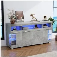 HAUSS SPOLE Sideboard Hochglanz mit LED Licht, Seitenschrank aus Glas mit 3 Fächern Grau (Beistelltisch Kommode, Anrichte, 1 St., 9 Fächern), mit LED Licht