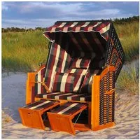 Swing&Harmonie Strandkorb XXL inkl. Abdeckcover Luxus mit 4 Kissen, Klapptische, Zeitungsfächer, Volllieger, Ostsee-Modell, mit LED Beleuchtung und Solarmodul