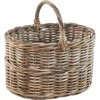 Kobolo Einkaufskorb Korb mit Henkel aus Rattan in kubu grey oval, 20 l