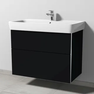 Sanipa 3way Waschtischunterbau zu Geberit Renova Plan Waschtisch mit 2 Auszügen, Schwarz-Matt BS87908