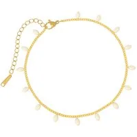 Made by Nami Fußkette Edelstahl Fußkettchen für Damen in Gold, Wasserfest mit Perlen, 21,5cm lang mit 6,1cm Verstellkette, Surfer oder Boho Schmuck