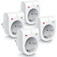 Arendo Steckdose Schuko Überspannungsschutzadapter, LED, Kindersicherung, 3500W, 4-St., IP20, integrierter Berührungsschutz, belastbar bis 16 A, LED-Anzeige