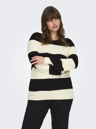 ONLY CARMAKOMA - CARNEW DARIA L/S STRIPE PULLOVER KNT Black - Gr. - 52