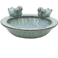 Dehner Vogeltränke Keramik, Ø 30.5 cm, Höhe 13.5 cm, Farbe hellblau, Einzigartiges Design, frostbeständig, für Vögel und Insekten im Garten