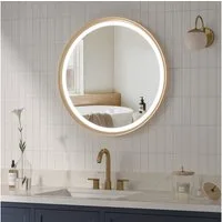 AQUALAVOS Rahmenspiegel-rund Badspiegel mit Beleuchtung Rund 60 cm Aluminiumrahmen Touch Schalter, LED Beleuchtung Dimmbar Kaltweiß & Warmweiß Touchschalter Alu-Rahmen