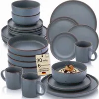 SÄNGER Geschirr-Set Bombay (30-tlg), 6 Personen, Steingut, Bombay Graphit, Handmade, Erweiterbar, VALUE COLLECTION