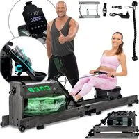 Miweba Sports Rudergerät MR700 PRO klappbar (Rudergerät mit Wasser, Rudergerät klaüübar für zuhause, Rudergerät Holz, Rudermaschine, Heimtrainer), Wassertank, Herzfrequenzarmband