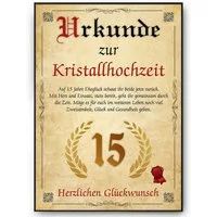 Tigerlino Poster Urkunde zum 15. Hochzeitstag Geschenk 15. Jahrestag Karte Ehepaar, Kristallhochzeit