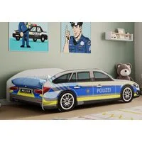 Kids Collective Autobett Kinderbett Jugendbett 70x140 und 80x160 cm Polizei Motiv, mit Rausfallschutz Kinder Spielbett 80x160 cm