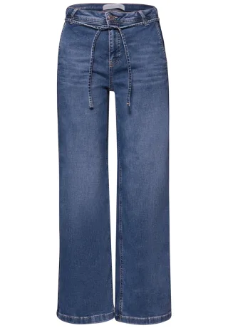 Street One - Wide Leg Jeans mit Gürteldetail authentic mid blue washed - Gr. - 30