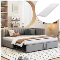 HAUSS SPOLE Schlafsofa 90/180x200 mit Ausziehbett L-förmiges Schlafsofa Hellgrau mit Matratze