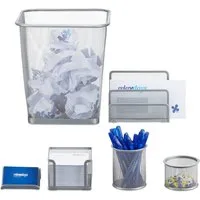 relaxdays Schreibtischaufsatz Schreibtisch Organizer Set, 6-teilig, silber