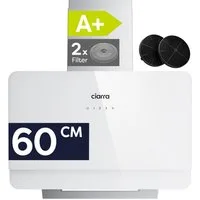 CIARRA Kopffreihaube 60 cm Dunstabzugshaube A+ 580 m³/h SensorTouch 3 Stufen VM6765CS 60 cm Dunstabzugshaube A+ 580 m³/h SensorTouch 3 Stufen VM6765CS, Leise Schräghaube aus Edelstahl Glas mit 2 Kohlefilter Umluft & Abluft