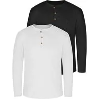 normani Langarmshirt 2er Set Herren Langarm Shirts aus Bio-Baumwolle Basic Henley Shirt für Männer GOTS-zertifiziert