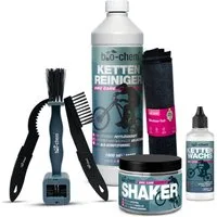 bio-chem Kettenöl Fahrrad Kettenwachs-System 7-tlg – Profi-Set für saubere Ketten, (Set, Kettenreiniger 1 L, Kettenwachs 100 ML, Shaker, 3 Bürsten, Tuch), Komplettset mit Bürsten für Tiefenreinigung bei starker Verschmutzung